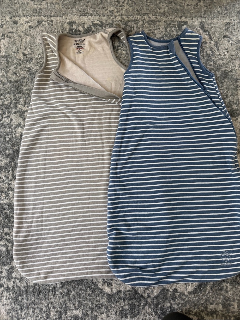 Woolino merino wool organic sleep sack all season 6-18m navy blue white stripe